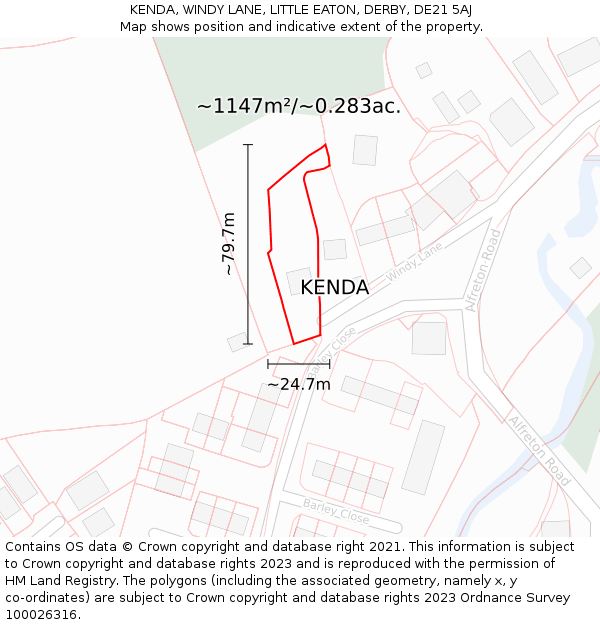 KENDA, WINDY LANE, LITTLE EATON, DERBY, DE21 5AJ: Plot and title map