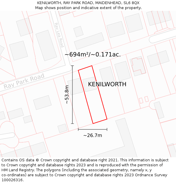 KENILWORTH, RAY PARK ROAD, MAIDENHEAD, SL6 8QX: Plot and title map