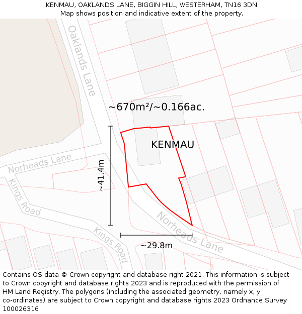 KENMAU, OAKLANDS LANE, BIGGIN HILL, WESTERHAM, TN16 3DN: Plot and title map