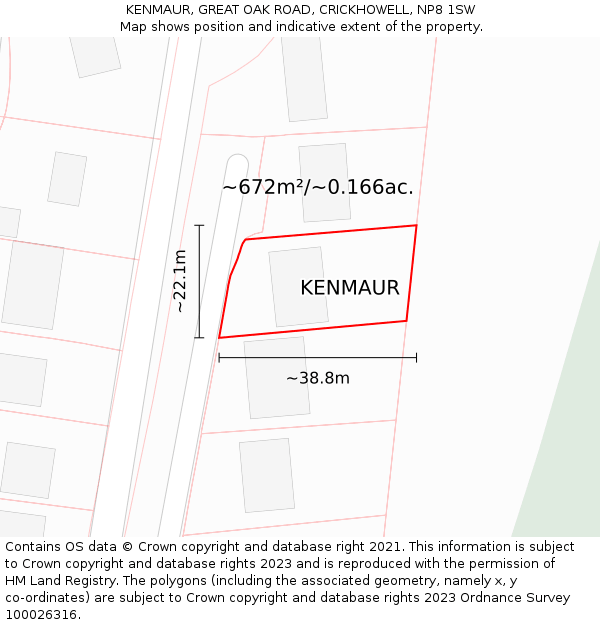 KENMAUR, GREAT OAK ROAD, CRICKHOWELL, NP8 1SW: Plot and title map