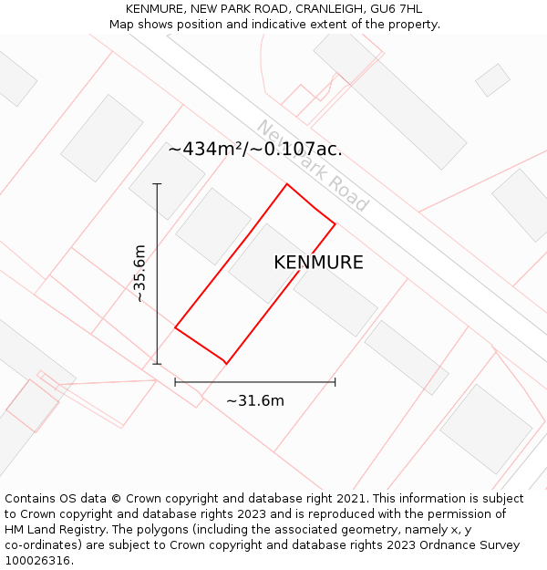 KENMURE, NEW PARK ROAD, CRANLEIGH, GU6 7HL: Plot and title map