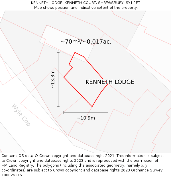 KENNETH LODGE, KENNETH COURT, SHREWSBURY, SY1 1ET: Plot and title map