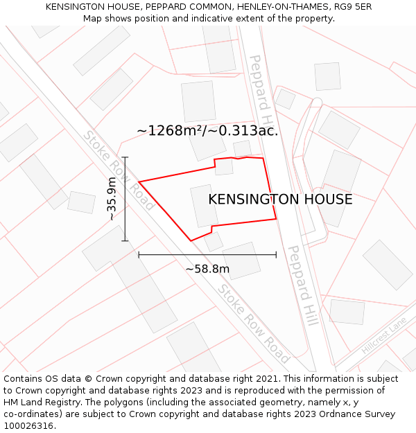 KENSINGTON HOUSE, PEPPARD COMMON, HENLEY-ON-THAMES, RG9 5ER: Plot and title map