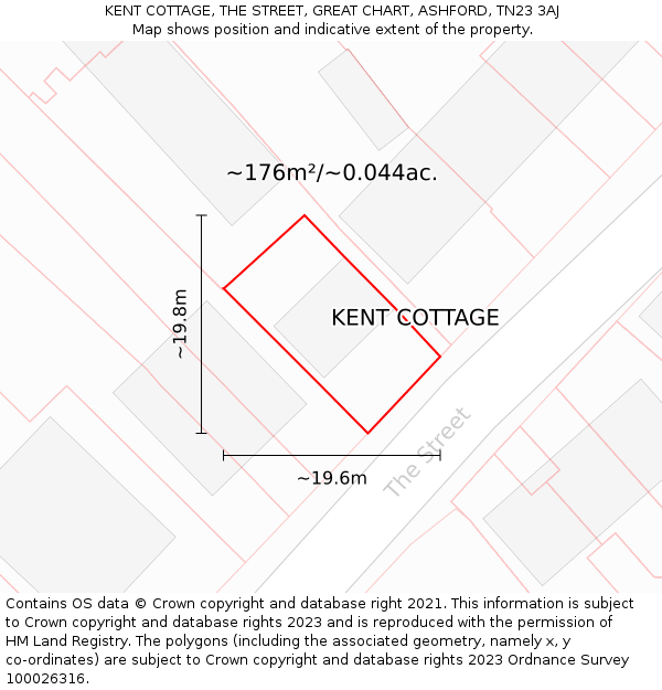 KENT COTTAGE, THE STREET, GREAT CHART, ASHFORD, TN23 3AJ: Plot and title map