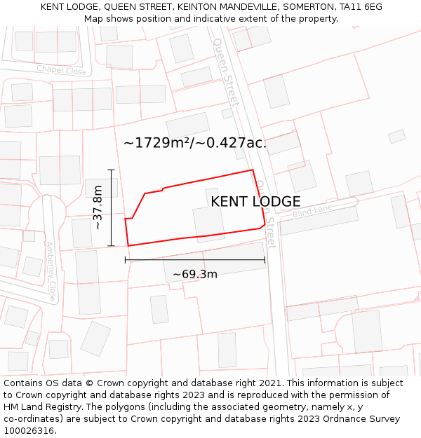 KENT LODGE, QUEEN STREET, KEINTON MANDEVILLE, SOMERTON, TA11 6EG: Plot and title map