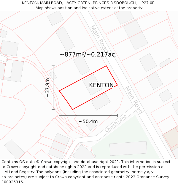 KENTON, MAIN ROAD, LACEY GREEN, PRINCES RISBOROUGH, HP27 0PL: Plot and title map