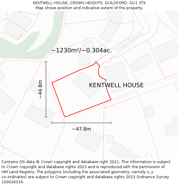 KENTWELL HOUSE, CROWN HEIGHTS, GUILDFORD, GU1 3TX: Plot and title map