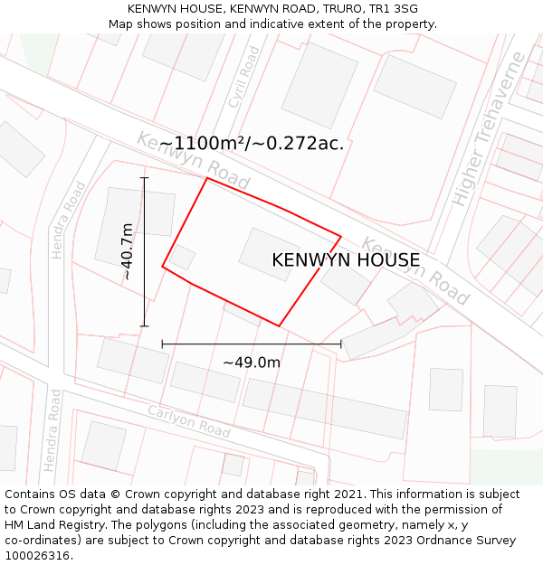 KENWYN HOUSE, KENWYN ROAD, TRURO, TR1 3SG: Plot and title map