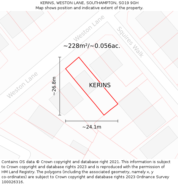 KERINS, WESTON LANE, SOUTHAMPTON, SO19 9GH: Plot and title map