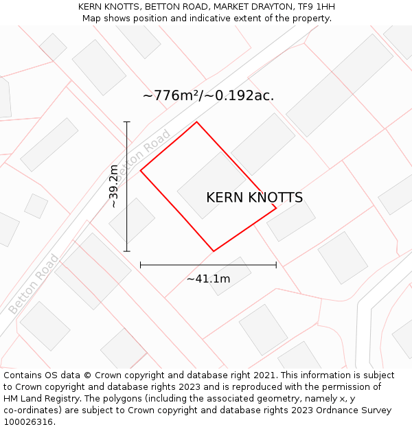 KERN KNOTTS, BETTON ROAD, MARKET DRAYTON, TF9 1HH: Plot and title map