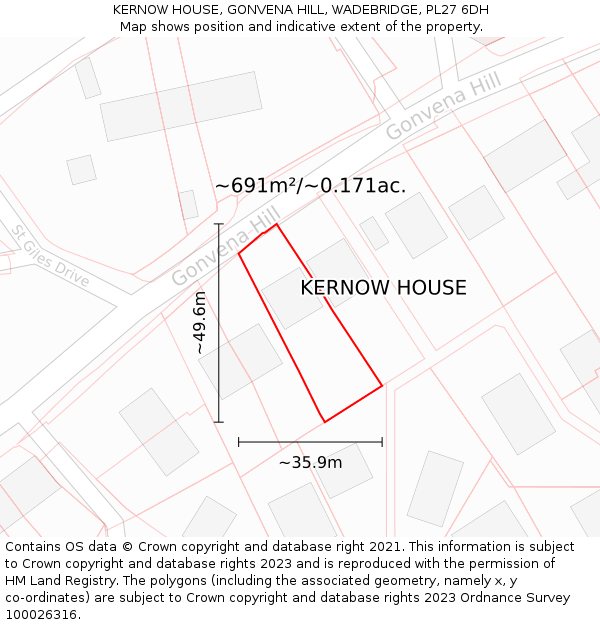 KERNOW HOUSE, GONVENA HILL, WADEBRIDGE, PL27 6DH: Plot and title map