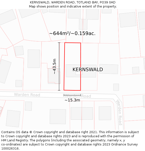 KERNSWALD, WARDEN ROAD, TOTLAND BAY, PO39 0AD: Plot and title map