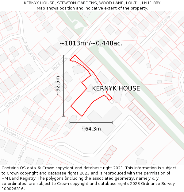 KERNYK HOUSE, STEWTON GARDENS, WOOD LANE, LOUTH, LN11 8RY: Plot and title map