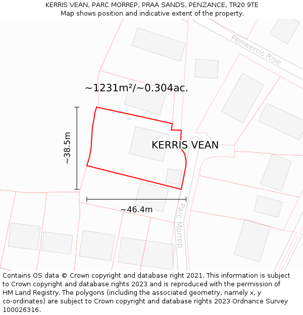 KERRIS VEAN, PARC MORREP, PRAA SANDS, PENZANCE, TR20 9TE: Plot and title map