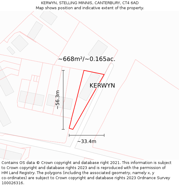 KERWYN, STELLING MINNIS, CANTERBURY, CT4 6AD: Plot and title map