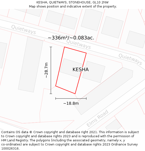 KESHA, QUIETWAYS, STONEHOUSE, GL10 2NW: Plot and title map