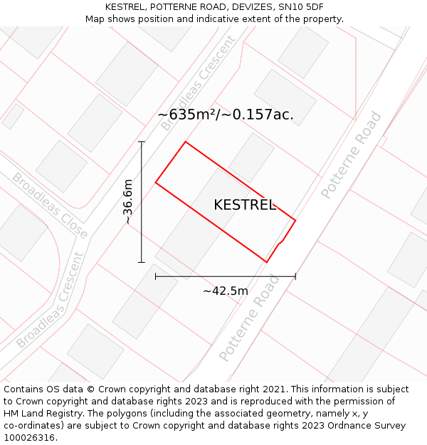 KESTREL, POTTERNE ROAD, DEVIZES, SN10 5DF: Plot and title map