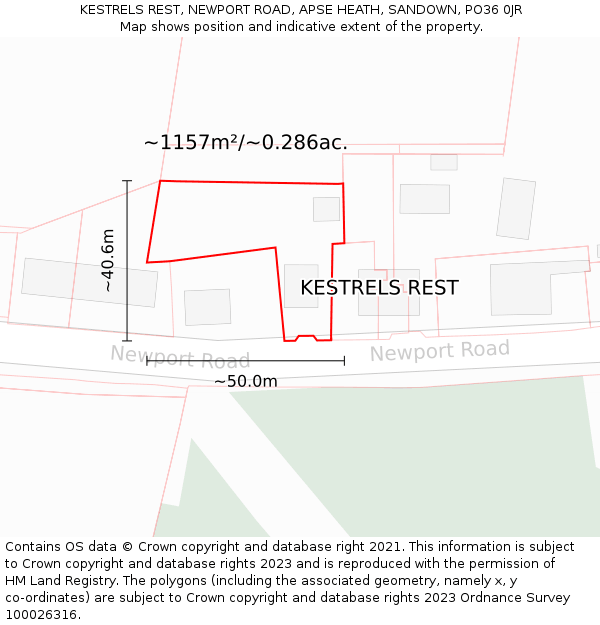 KESTRELS REST, NEWPORT ROAD, APSE HEATH, SANDOWN, PO36 0JR: Plot and title map