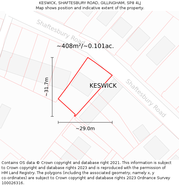 KESWICK, SHAFTESBURY ROAD, GILLINGHAM, SP8 4LJ: Plot and title map