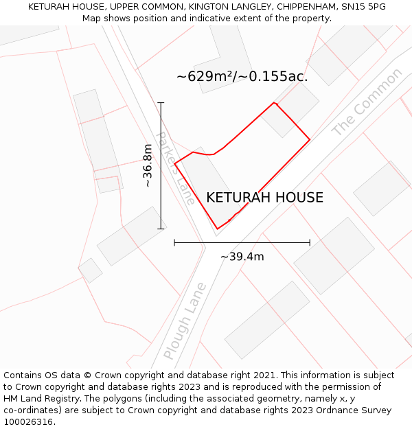 KETURAH HOUSE, UPPER COMMON, KINGTON LANGLEY, CHIPPENHAM, SN15 5PG: Plot and title map