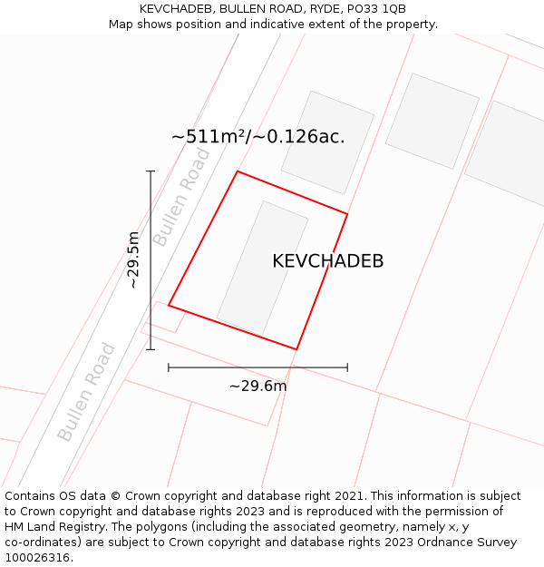KEVCHADEB, BULLEN ROAD, RYDE, PO33 1QB: Plot and title map