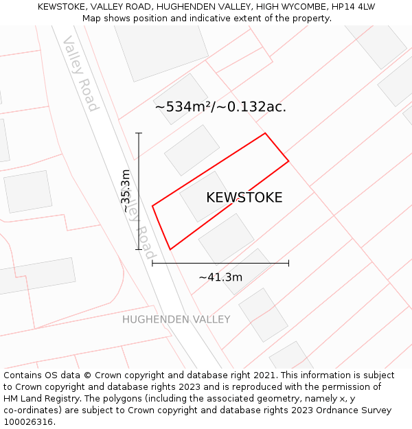 KEWSTOKE, VALLEY ROAD, HUGHENDEN VALLEY, HIGH WYCOMBE, HP14 4LW: Plot and title map