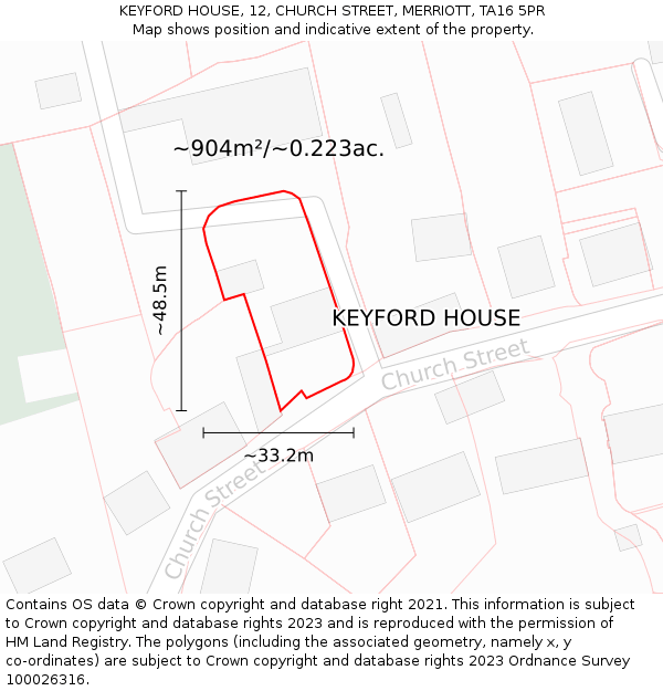KEYFORD HOUSE, 12, CHURCH STREET, MERRIOTT, TA16 5PR: Plot and title map