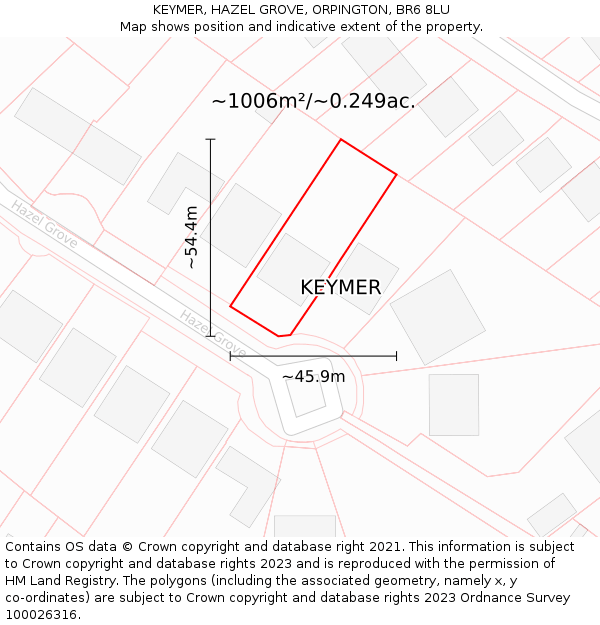 KEYMER, HAZEL GROVE, ORPINGTON, BR6 8LU: Plot and title map