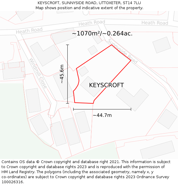 KEYSCROFT, SUNNYSIDE ROAD, UTTOXETER, ST14 7LU: Plot and title map