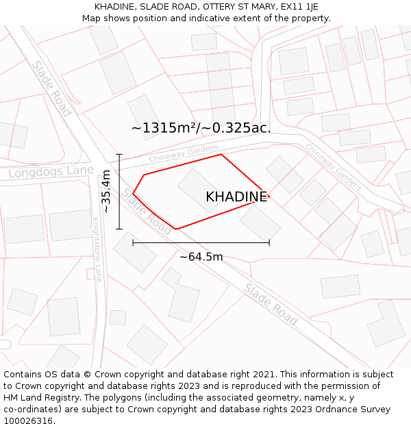 KHADINE, SLADE ROAD, OTTERY ST MARY, EX11 1JE: Plot and title map