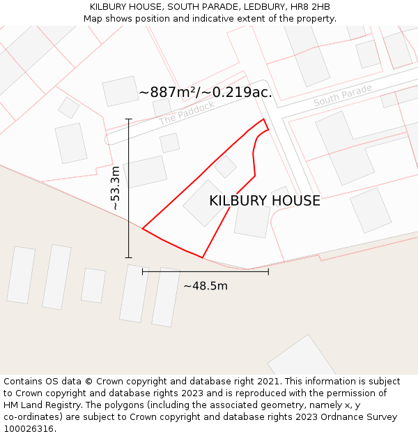 KILBURY HOUSE, SOUTH PARADE, LEDBURY, HR8 2HB: Plot and title map