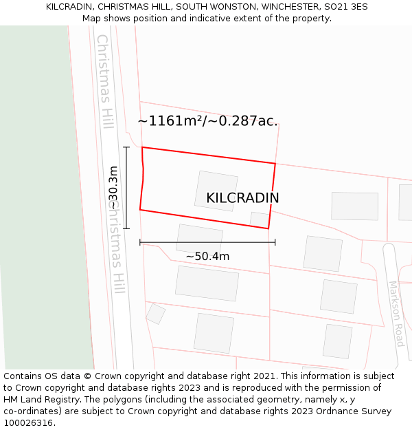 KILCRADIN, CHRISTMAS HILL, SOUTH WONSTON, WINCHESTER, SO21 3ES: Plot and title map