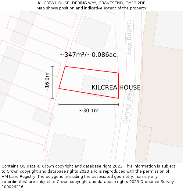 KILCREA HOUSE, DERING WAY, GRAVESEND, DA12 2DP: Plot and title map