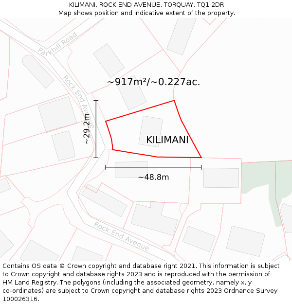 KILIMANI, ROCK END AVENUE, TORQUAY, TQ1 2DR: Plot and title map