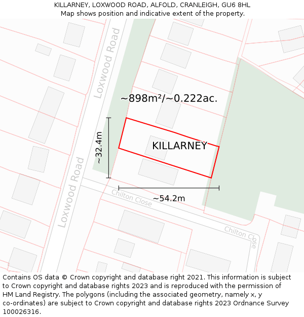 KILLARNEY, LOXWOOD ROAD, ALFOLD, CRANLEIGH, GU6 8HL: Plot and title map