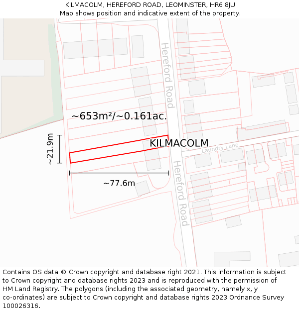KILMACOLM, HEREFORD ROAD, LEOMINSTER, HR6 8JU: Plot and title map