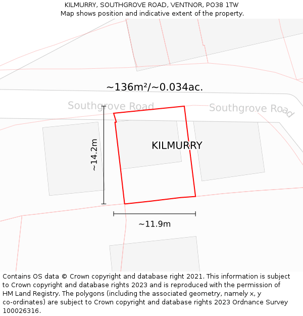 KILMURRY, SOUTHGROVE ROAD, VENTNOR, PO38 1TW: Plot and title map