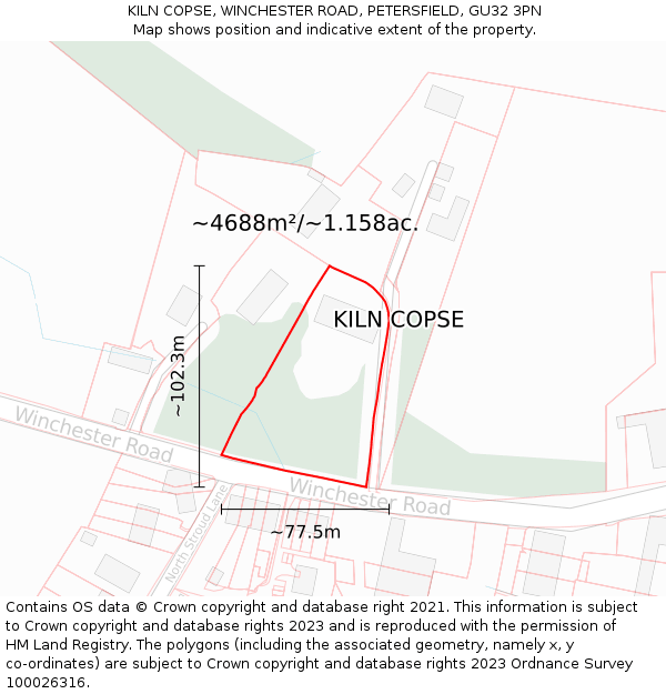 KILN COPSE, WINCHESTER ROAD, PETERSFIELD, GU32 3PN: Plot and title map