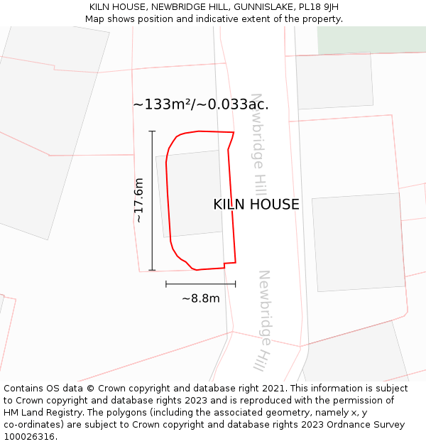 KILN HOUSE, NEWBRIDGE HILL, GUNNISLAKE, PL18 9JH: Plot and title map