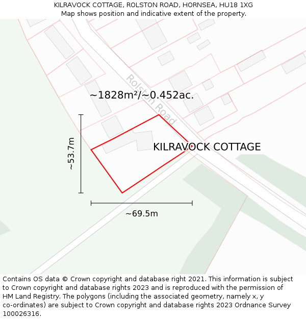 KILRAVOCK COTTAGE, ROLSTON ROAD, HORNSEA, HU18 1XG: Plot and title map