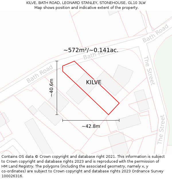 KILVE, BATH ROAD, LEONARD STANLEY, STONEHOUSE, GL10 3LW: Plot and title map