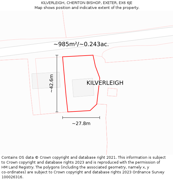 KILVERLEIGH, CHERITON BISHOP, EXETER, EX6 6JE: Plot and title map