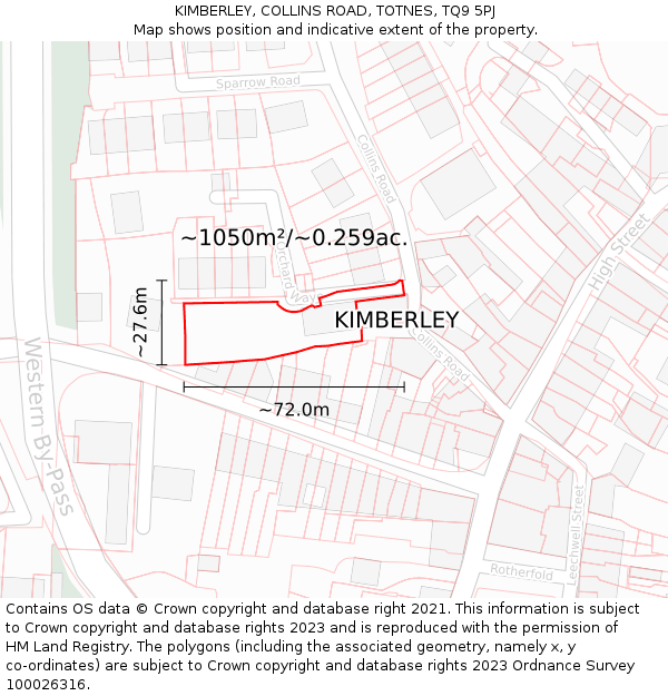 KIMBERLEY, COLLINS ROAD, TOTNES, TQ9 5PJ: Plot and title map