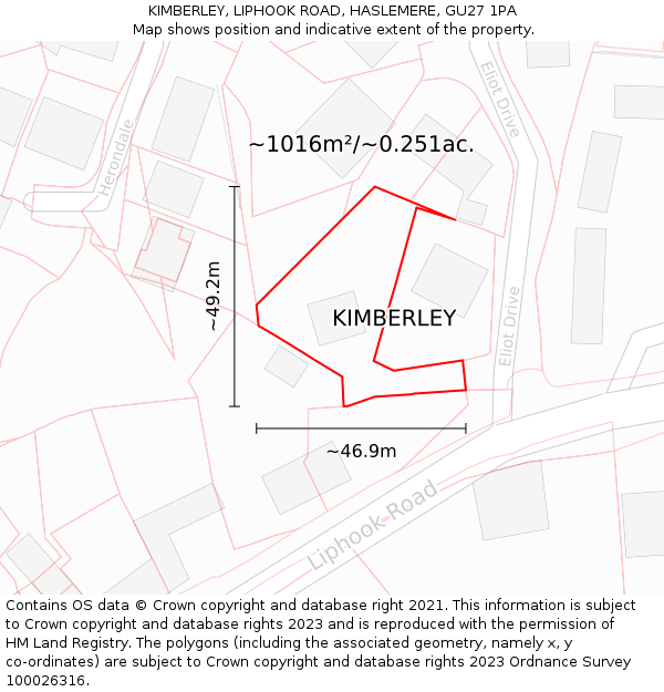 KIMBERLEY, LIPHOOK ROAD, HASLEMERE, GU27 1PA: Plot and title map