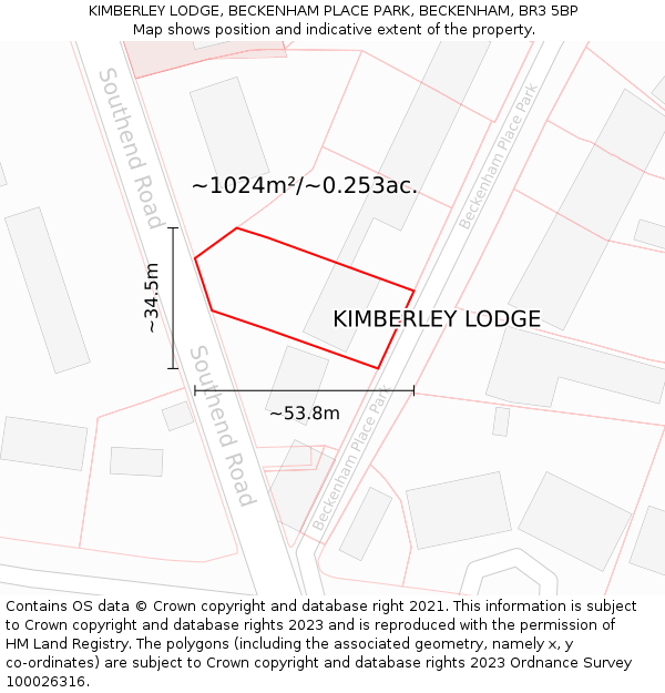 KIMBERLEY LODGE, BECKENHAM PLACE PARK, BECKENHAM, BR3 5BP: Plot and title map