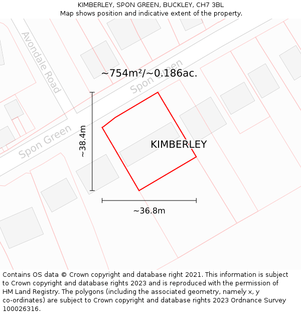 KIMBERLEY, SPON GREEN, BUCKLEY, CH7 3BL: Plot and title map