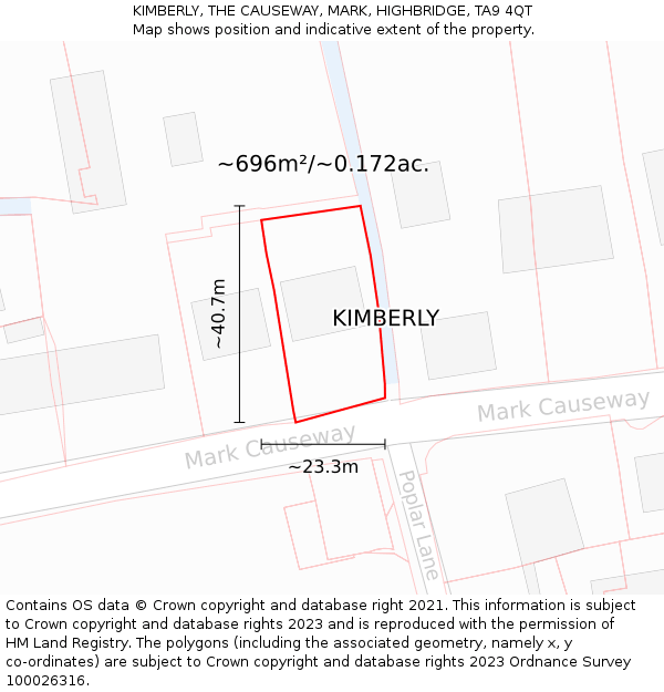 KIMBERLY, THE CAUSEWAY, MARK, HIGHBRIDGE, TA9 4QT: Plot and title map