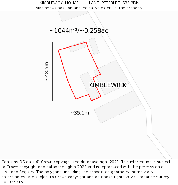 KIMBLEWICK, HOLME HILL LANE, PETERLEE, SR8 3DN: Plot and title map
