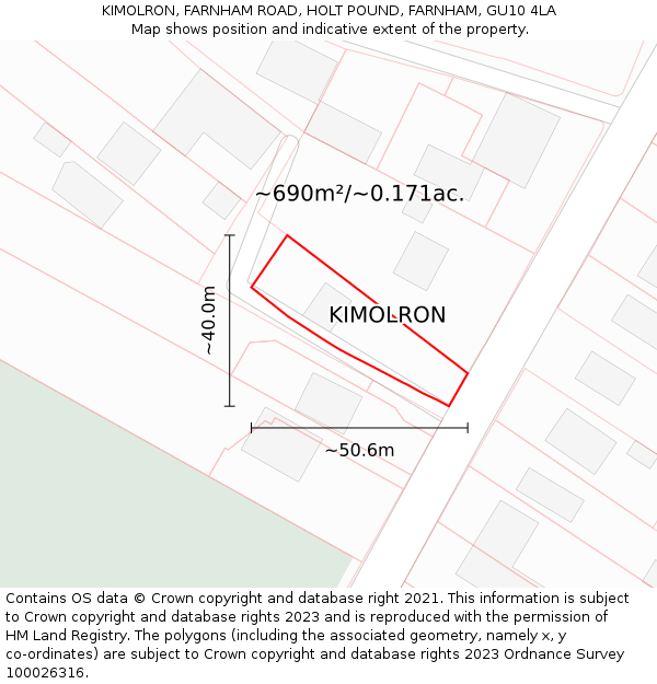 KIMOLRON, FARNHAM ROAD, HOLT POUND, FARNHAM, GU10 4LA: Plot and title map