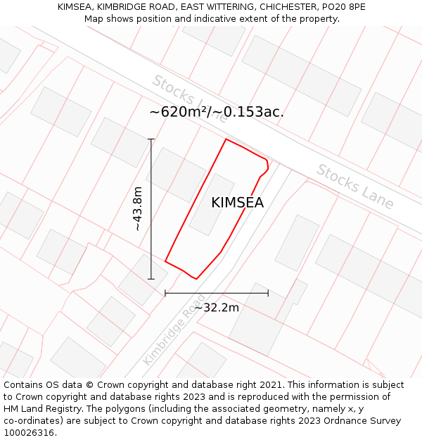 KIMSEA, KIMBRIDGE ROAD, EAST WITTERING, CHICHESTER, PO20 8PE: Plot and title map